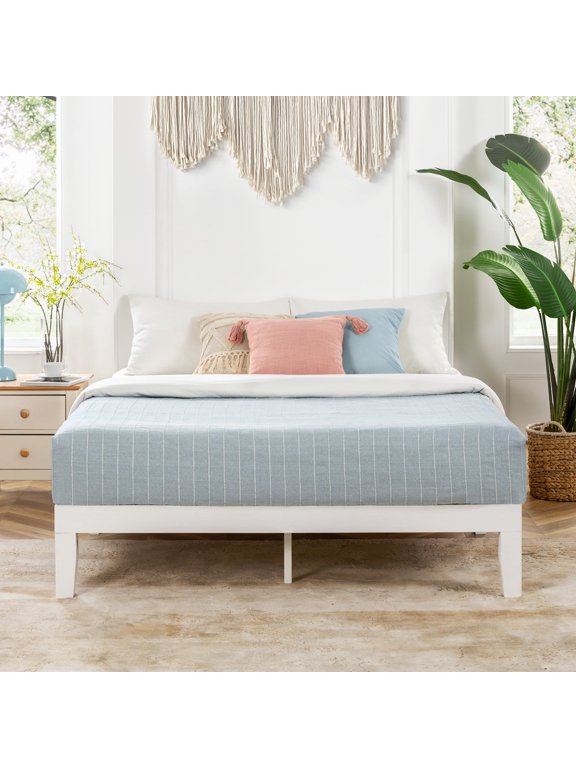 Naturalista Classic 12" Solid Wood Platform Bed with Wooden Slats, White, Queen