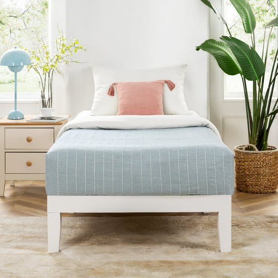 Best Price Mattress Naturalista Classic 12" Solid Wood Platform Bed with Wooden Slats, White, Twin