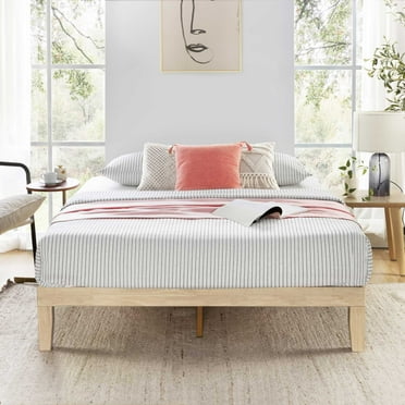 Mellow Naturalista Classic 12" Solid Wood Platform Bed with Wooden Slats, White Wash, King