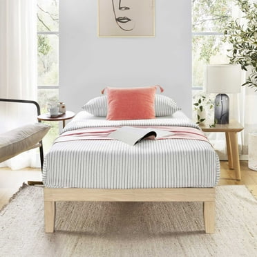 Mellow Naturalista Classic 12" Solid Wood Platform Bed with Wooden Slats, White Wash, Twin