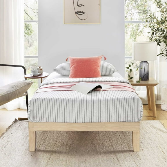 Best Price Mattress Naturalista Classic 12" Solid Wood Platform Bed with Wooden Slats, White Wash, Twin