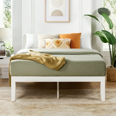 Mellow Naturalista Classic 16" Solid Wood Platform Bed with Wooden Slats, White, King