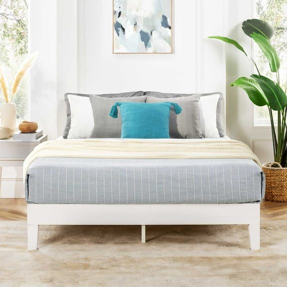 Mellow Naturalista Grand 12 Inch Solid Wood Platform Bed with Wooden Slats, Full, White
