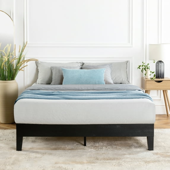 Mellow Naturalista Grand 12 Inch Solid Wood Platform Bed with Wooden Slats, Queen, Black