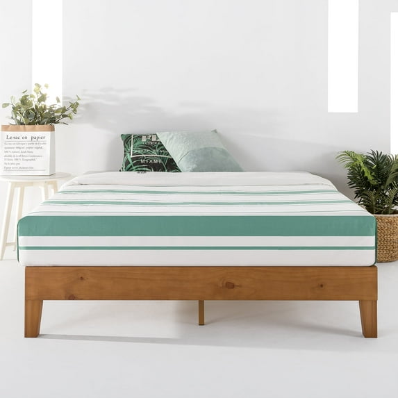 Best Price Mattress Naturalista Grand 12 Inch Solid Wood Platform Bed with Wooden Slats, Queen, Natural Pine