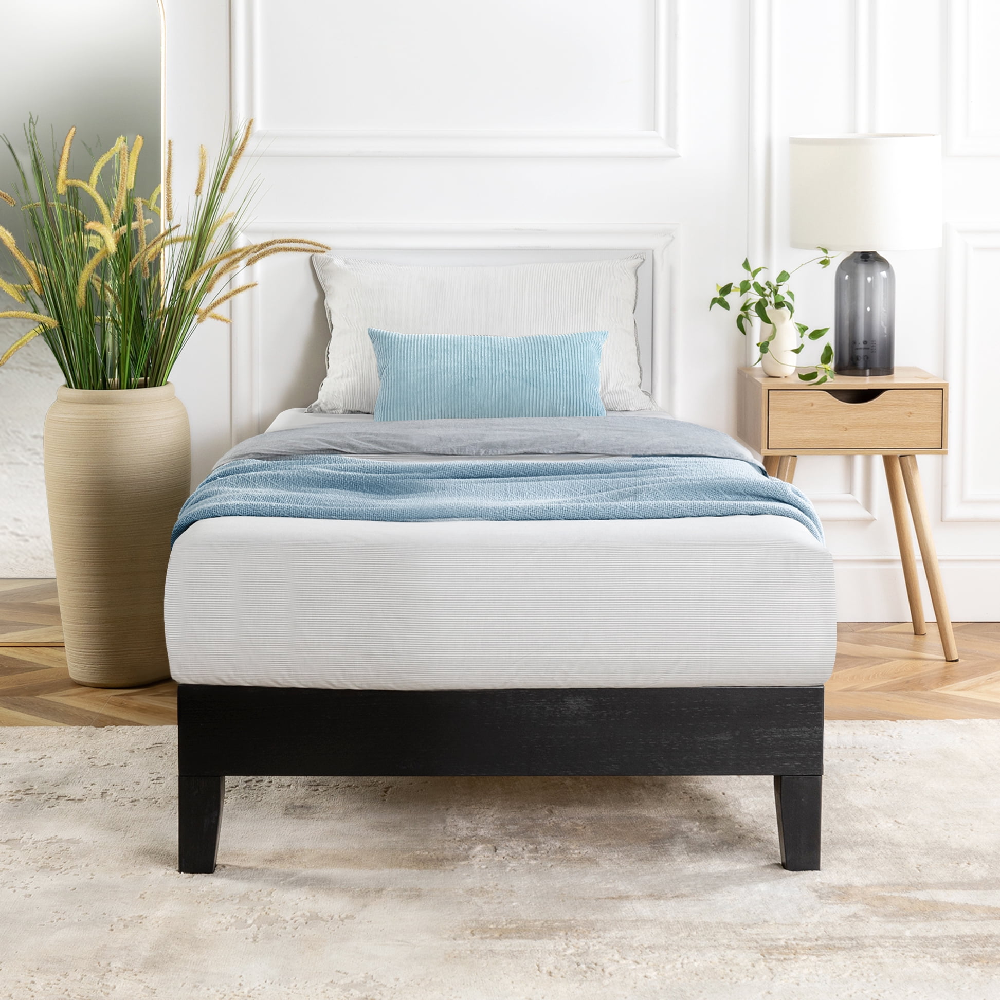Mellow Naturalista Grand 12 Inch Solid Wood Platform Bed with Wooden Slats, Twin, Black