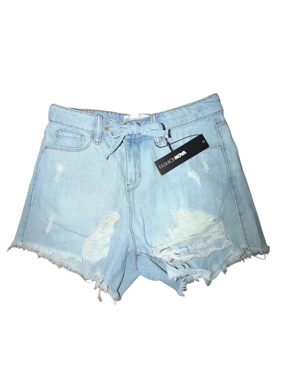 Mellow Out Drawstring Ripped Junior Denim Shorts Light Wash size 3