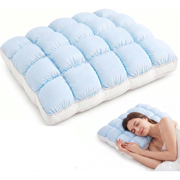 Mellow Puff Sleep Pillow, Mellow Puff Cooling Pillow for Sleeping | Fluffy Cloud Pillow with Ice-Silk Touch Cover, Quilted Grid Breathable for Side & Back Sleepers, High Elasticity Soft Support