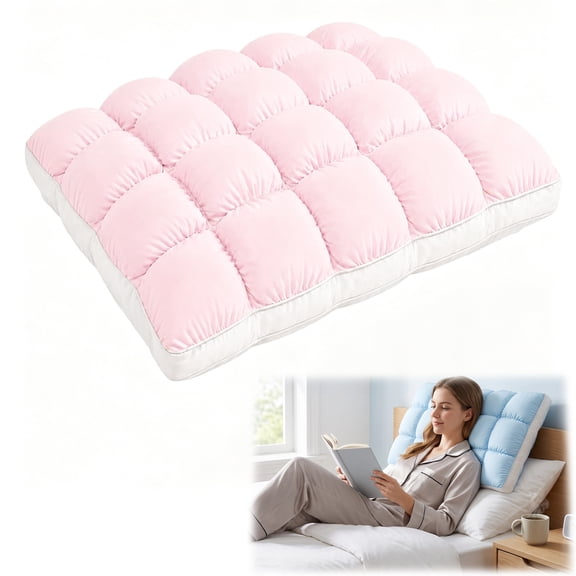 Mellow Puff Standard Pillow Cool Touch Breathable Grid Plush Fluffy Supportive Cloud Sleeping Pillow.(Pink)