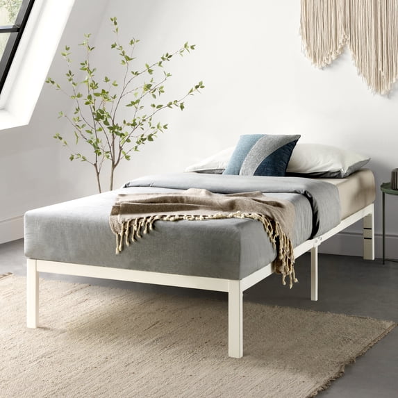Mellow Rocky Base E Metal Platform Bed with Patented Wide Steel Slats, White, Twin