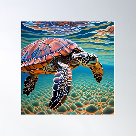 Mellow Sea Turtle Poster Wall Art, Modern Wall Decor For Living Room Bedroom, 30x30 UNFRAMED