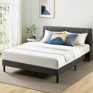 Mellow Soley Upholstered Platform Bed Frame with Headboard, Dark Grey, Full