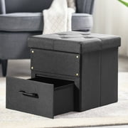 Mellow Stockbox 15 Ottoman with Storage Drawer, Black