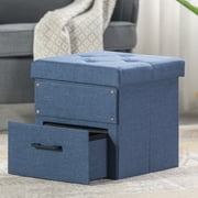 Mellow Stockbox 15" Ottoman with Storage Drawer, Blue