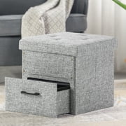 Mellow Stockbox 15" Ottoman with Storage Drawer, Light Grey