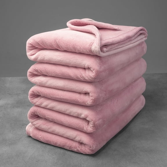 Mellowdy Extra Thick Hearty Plush Blanket - 500GSM Queen Warm Blanket for Winter, Fall, Couch, Bed (Brushed Pink, 90x90 inches)