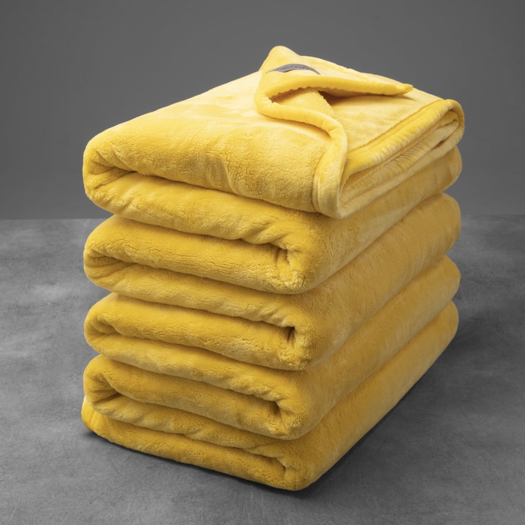 Mellowdy Extra Thick Hearty Plush Blanket 500GSM Queen Warm Blanket for Winter Fall Couch Bed Lemon Yellow 90x90 inches Walmart
