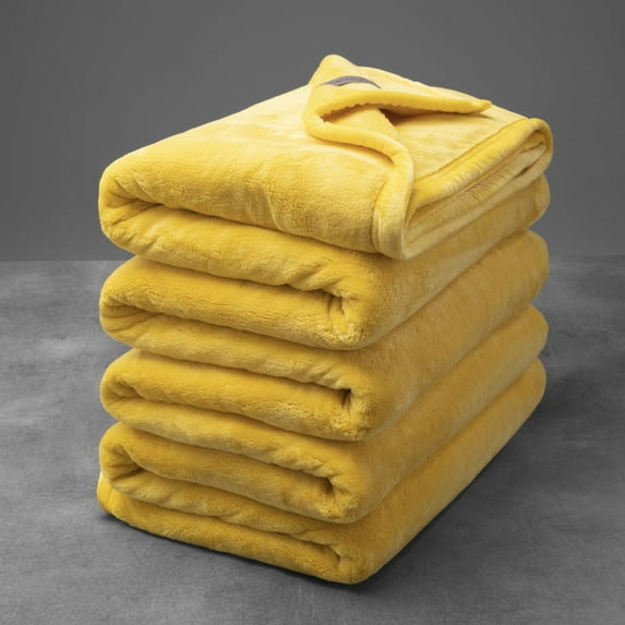 Mellowdy Extra Thick Hearty Plush Blanket - 500GSM Queen Warm Blanket for Winter, Fall, Couch, Bed (Lemon Yellow, 90x90 inches)