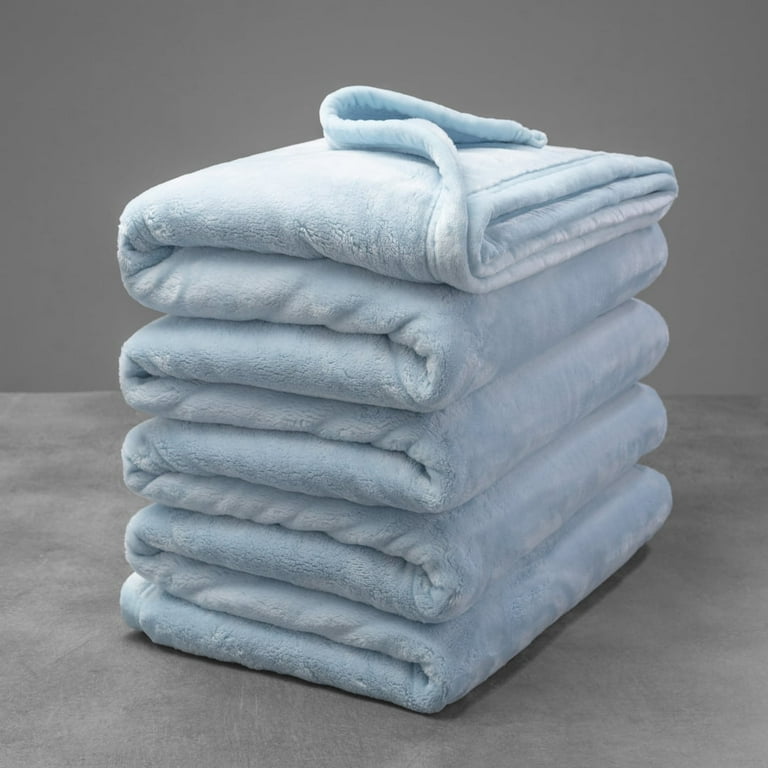 Mellowdy Extra Thick Hearty Plush Blanket 500GSM Queen Warm Blanket for Winter Fall Couch Bed Light Blue 90x90 inches