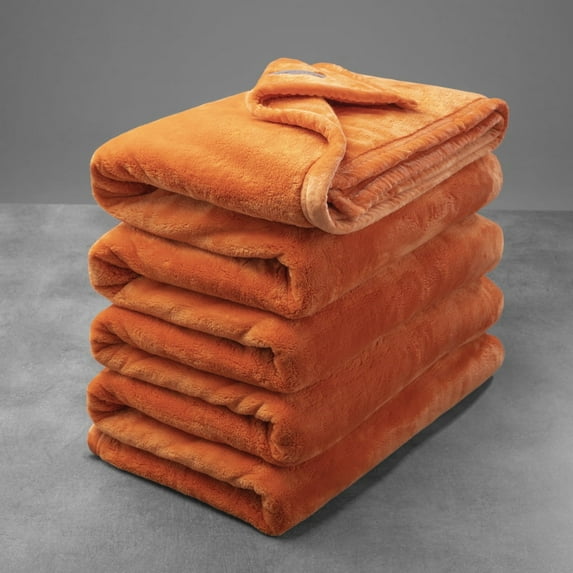 Mellowdy Extra Thick Hearty Plush Blanket - 500GSM Twin/Full Warm Blanket for Winter, Fall, Couch, Bed (Burnt Orange, 60x80 inches)