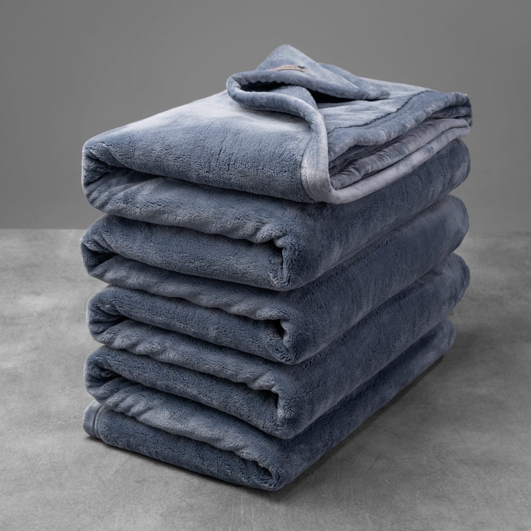 Dark Grey Twin Size Plush Flannel Blanket with Velvety Binding