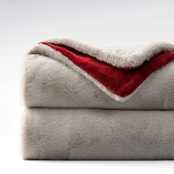 Mellowdy Faux Rabbit Fur Twin/Full Blanket (Burgundy, 60x80 inches) - Luxury, Silky, Fluffy Throw