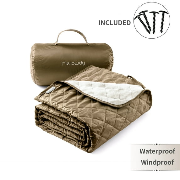 Mellowdy Waterproof Tan/Coyote Polyester Blanket, Non-Standard- Reversible, Stain Resistant