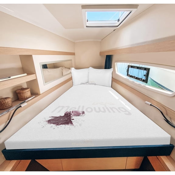 Mellowing After V Berth Mattress Protector White Color Fits 10-12" inch Deep Pocket -100% Waterproof AFT V Berth Mattress Protector Pad -Fitted Style Ultra Soft Terry Cotton Easily Washable