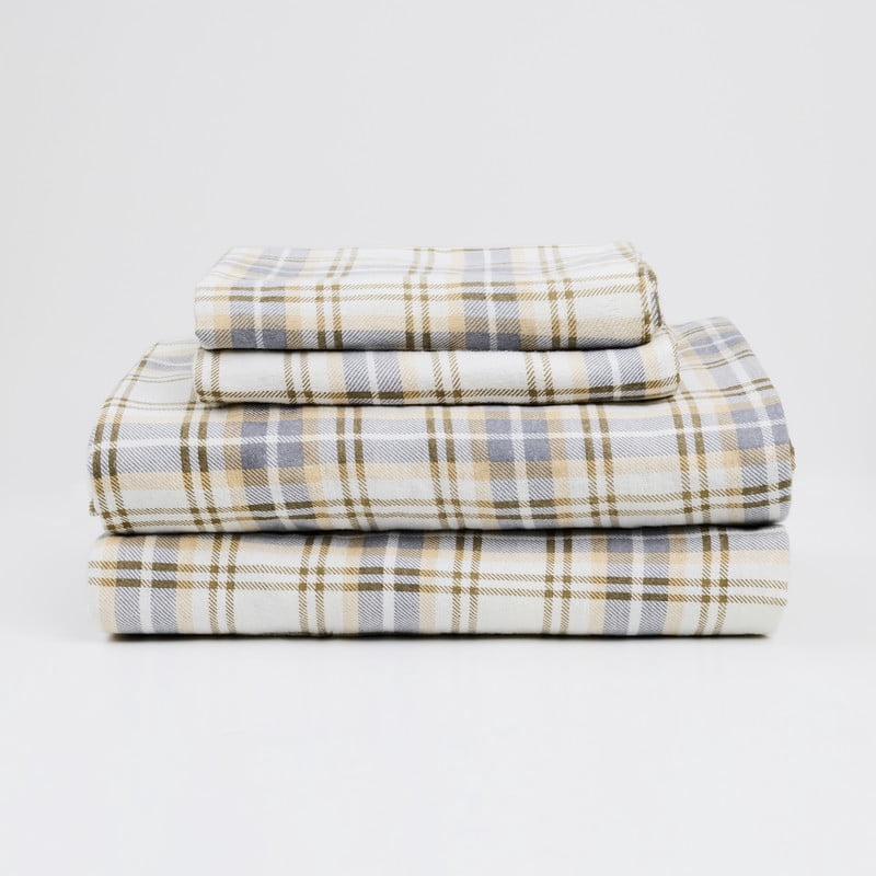 Melly Plaid 100% Cotton 4-Piece Queen Flannel Sheet Set