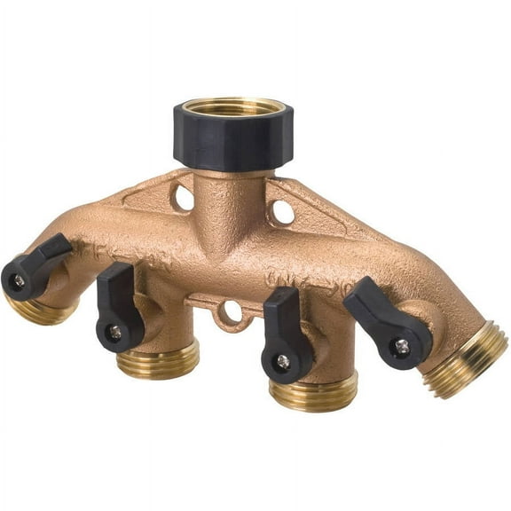 Melnor 4-Way Metal Hose Connector with Built-in Shut-off Valves