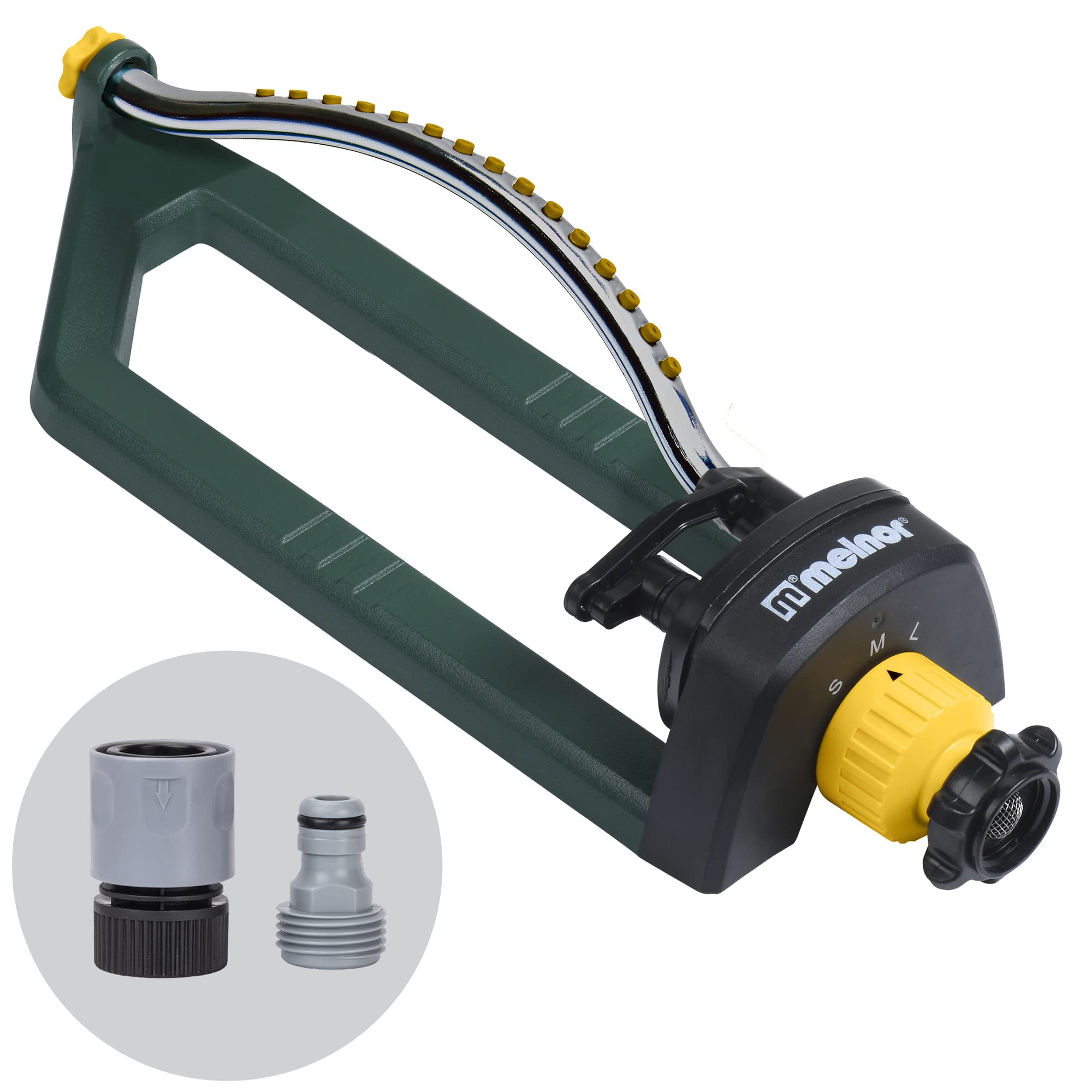 Green and Yellow Adjustable Oscillating Sprinkler with Quick Connects
