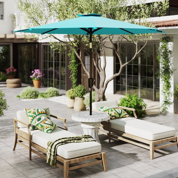 Melocadol 10FT Outdoor Patio Umbrella, Outdoor Table Umbrella with Sturdy Ribs, Push Button for Tilt Adjustment, Crank Lift, for Pool, Yard, Garden, Deck, Light Blue