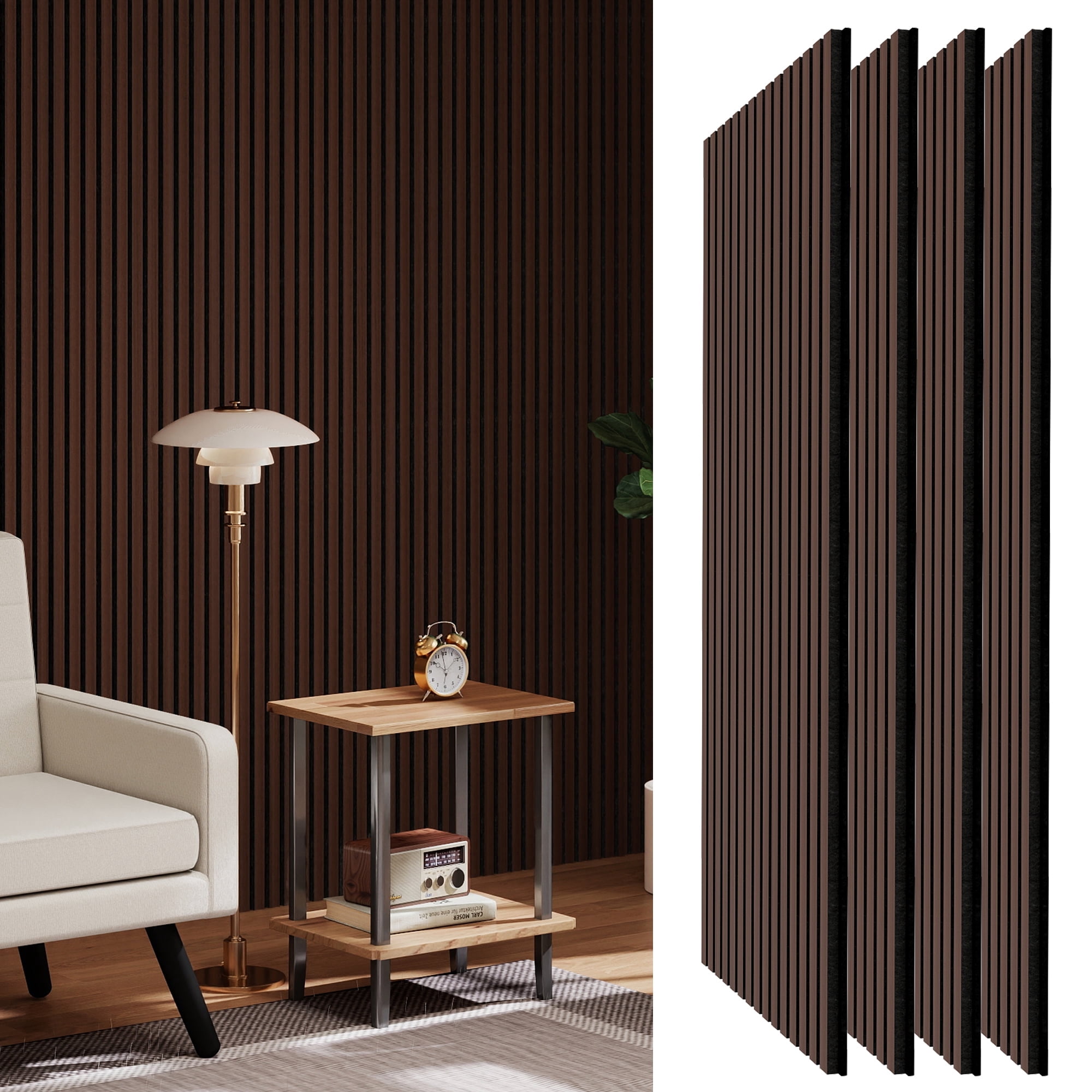Melocadol 2Pcs Sound Proof Wood Slat Panels, 47.4" x 23.6" Acoustic Wall Panels for Interior Wall Decor Noise Cancelling, Sound Absorbing Panel, Easy to Install, Brown