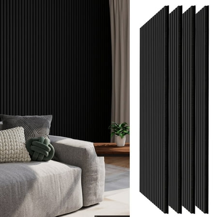 Melocadol 2Pcs Sound Proof Wood Slat Panels, 47.4" x 23.6" Acoustic Wall Panels for Interior Wall Decor Noise Cancelling, Sound Absorbing Panel, Easy to Install, Black