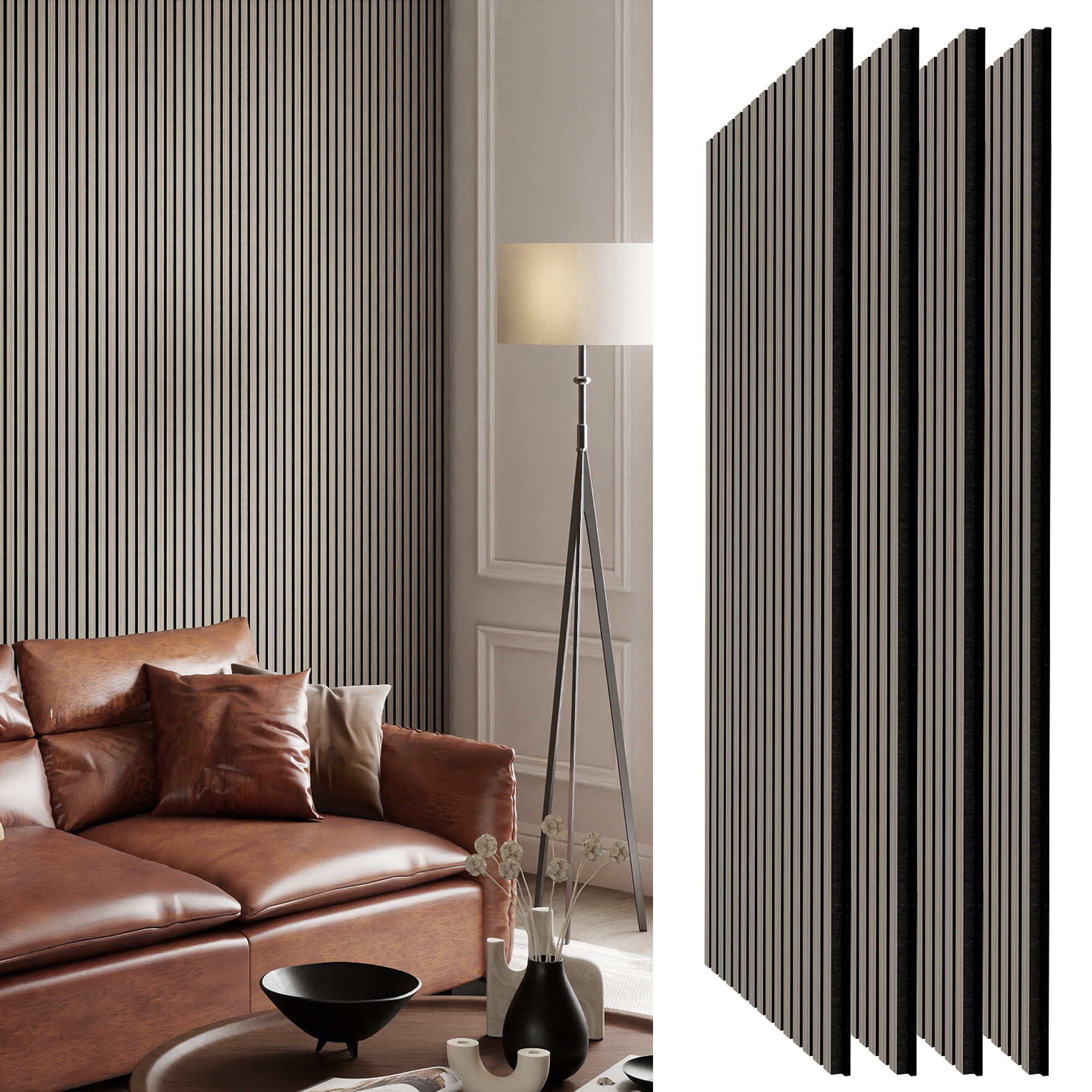Melocadol 2Pcs Sound Proof Wood Slat Panels, 47.4" x 23.6" Acoustic Wall Panels for Interior Wall Decor Noise Cancelling, Sound Absorbing Panel, Easy to Install, Silver Walnut