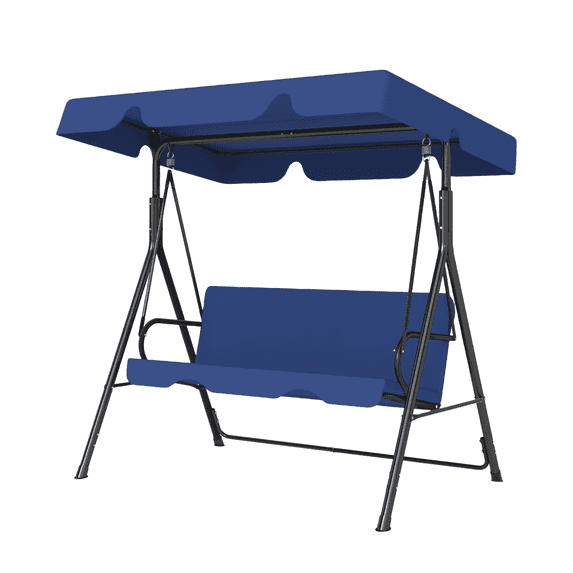 Melocadol 3 Seats Outdoor Porch Swing Glider, All-Weather Adjustable Canopy, Rust Proof Heavy Duty Stand Swing Chair for Garden, Lawn, Blue