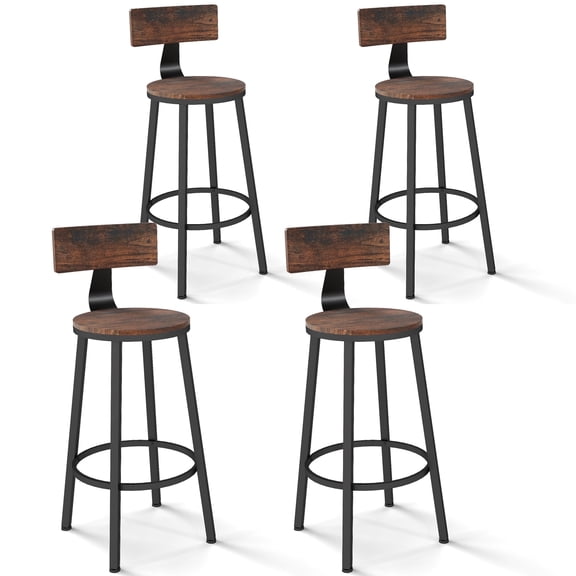 Melocadol 30" Tall Wooden Bar Stools Set of 4 for Kitchen Island, Counter Height Bar Stools with Adjustable Feet, Comfortable Back Support and 360 Footrest, for Living Room, Pub, Rustic Brown