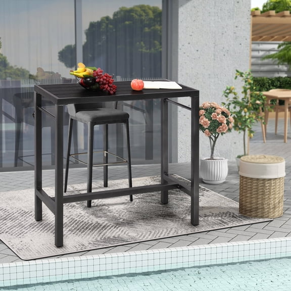 Melocadol 39x39x17 Outdoor Counter Height Bar Table, Extra Wide Rustproof Bar with Composite Top, Waterproof Patio Furniture, for Patio, Black