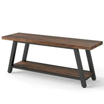 Melocadol 43" Farmhouse Wood Bench, Long Rustic Indoor Storage Bench for Entryway, with Storage Shelf, Perfect for Mudroom, Living Room, Bedroom, Kitchen, Rustic Brown