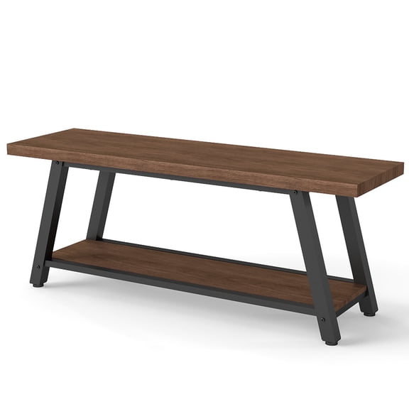 Melocadol 43" Farmhouse Wood Bench, Long Rustic Indoor Storage Bench for Entryway, with Storage Shelf, Perfect for Mudroom, Living Room, Bedroom, Kitchen, Walnut