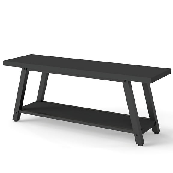 Melocadol 47" Farmhouse Wood Bench, Long Rustic Indoor Storage Bench for Entryway, with Storage Shelf, Perfect for Mudroom, Living Room, Bedroom, Kitchen, Black