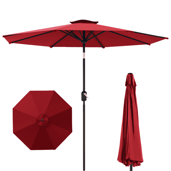 Melocadol 9FT Outdoor Patio Umbrella, Table Umbrella with Sturdy Ribs & Push Button Tilt, for Pool, Yard, Garden, Deck, Red