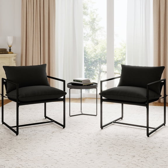 Melocadol Accent Chair with Armrest, Set of 2, Sturdy Metal Frame, Soft Upholstered Seat, 27.6" x27.6"x32.3", Mid-Century Style Space-Saving Living Room Chair, Black