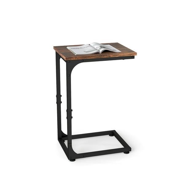 Melocadol C-Shaped End Table, C Shaped Under Couch Slider, Small Side Tables with Metal Frame, Adjustable Feet, for Living Room, Bedside, Sofa, TV Dinner, Recliner, Dark Brown