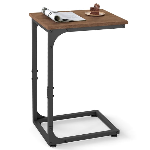 Melocadol C-Shaped End Table, C Shaped Under Couch Slider, Small Side Tables with Metal Frame, Adjustable Feet, for Living Room, Bedside, Sofa, TV Dinner, Recliner, Walnut