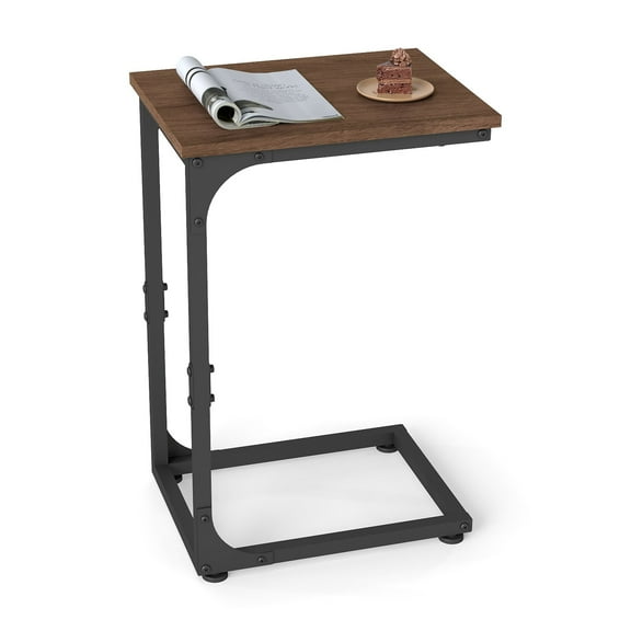 Melocadol C-Shaped End Table, C Shaped Under Couch Slider, Small Side Tables with Metal Frame, Adjustable Feet, for Living Room, Bedside, Sofa, TV Dinner, Recliner, Walnut