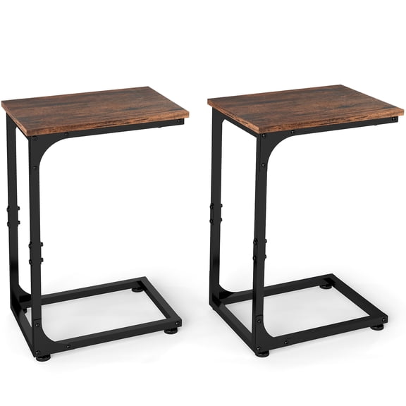 Melocadol C-Shaped End Table Set of 2, C Shaped Under Couch Slider, Small Side Tables with Metal Frame, Adjustable Feet, for Living Room, Bedside, Sofa, TV Dinner, Recliner, Dark Brown