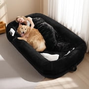 Melocadol Human Dog Bed for Adult, 71"x40"x10" Fits You & Pets, Orthopedic Foam, Washable Faux Fur, Removable Cover, Black