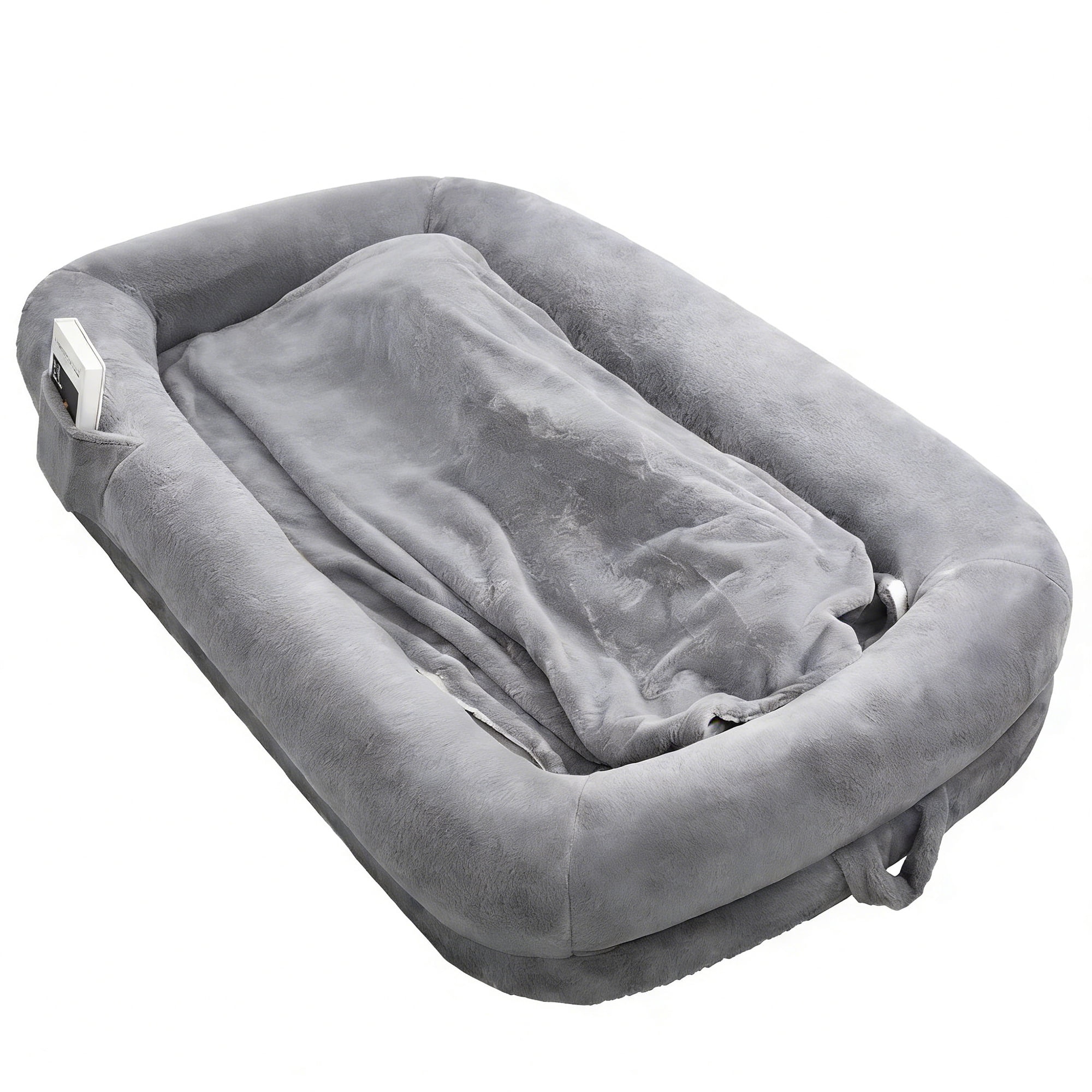 Melocadol Human Dog Bed for Adult, 71"x40"x10" Fits You & Pets, Orthopedic Foam, Washable Faux Fur, Removable Cover, Light Grey