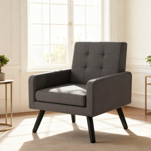 Melocadol Modern Accent Chair, Upholstered Cozy Single Sofa Chair, Mid Century Armchair with Solid Legs, Extra Large Seat with 496 Lb Weight Capacity, for Living Room, Bedroom, Reading, Dark Grey